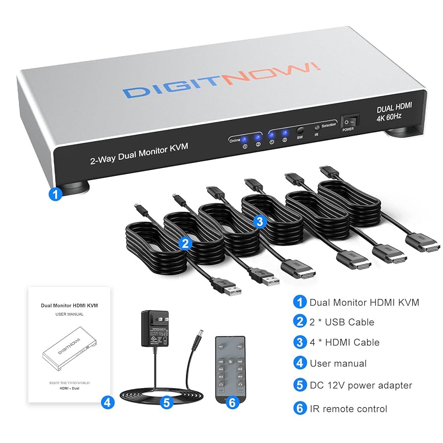 Amazon.com: KVM Switch 2 Monitors 2 Computers, 4K@60Hz Dual